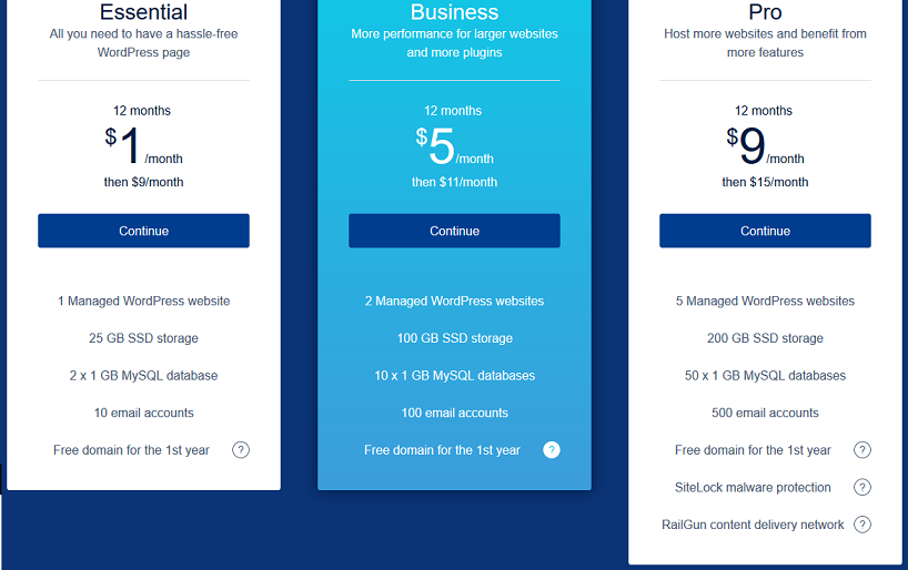 1&1 WordPress Hosting Pricing