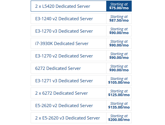 Hostwinds Dedicated Hosting Pricing